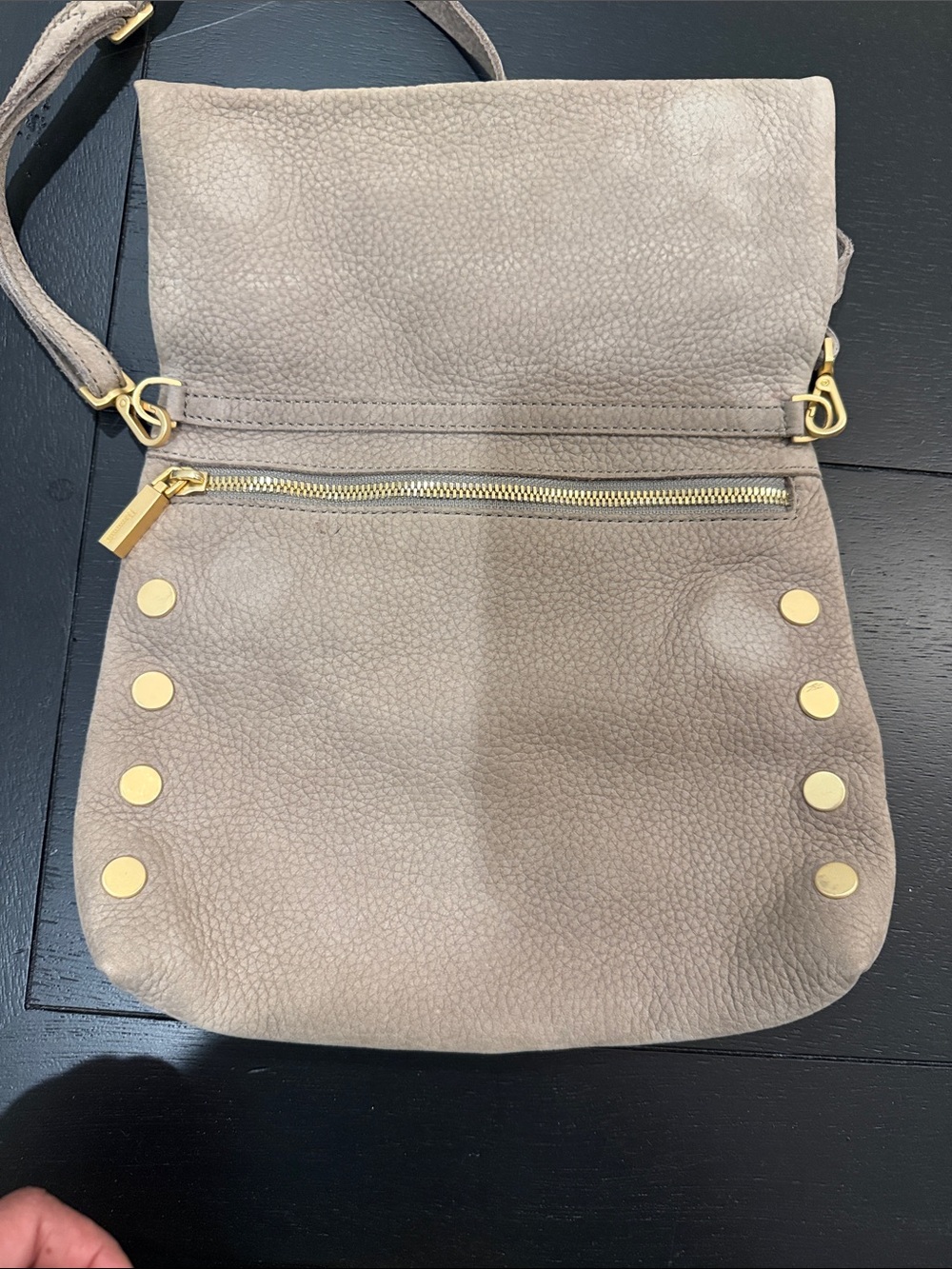 Hammitt Pebbled Leather Crossbody in Taupe with Gold Studs - Picture 2 of 2